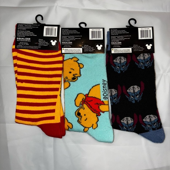 2/$35 Disney Winnie The Pooh and Eeyore Crew Socks 9-13 Lot 4 NWT Novelty - Picture 3 of 4